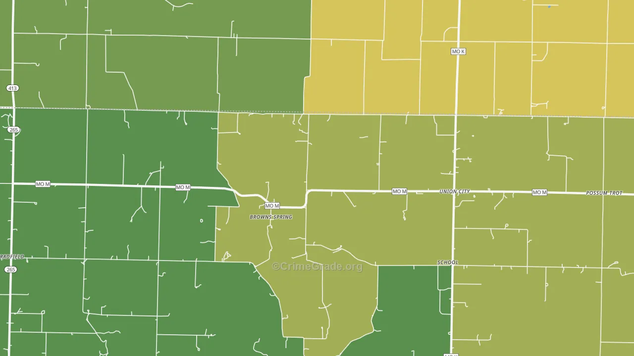 Browns Spring, MO Map of Vehicle Theft Rates