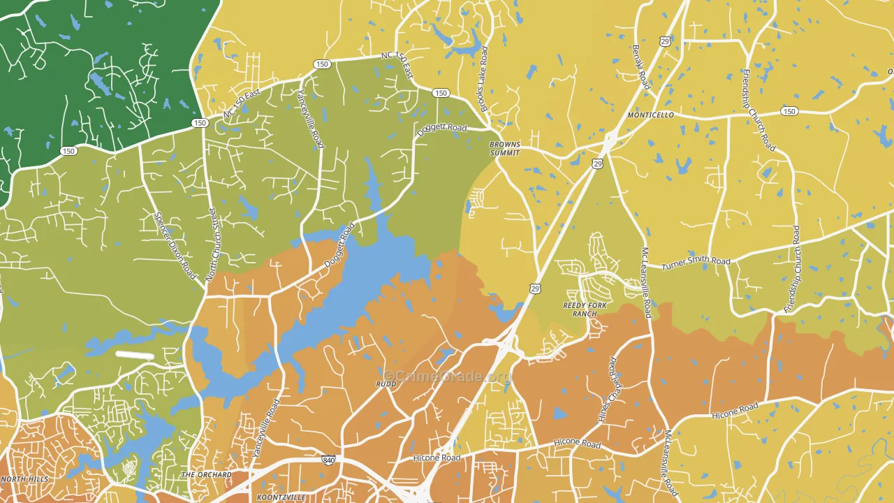 Browns Summit, NC Map of Vehicle Theft Rates
