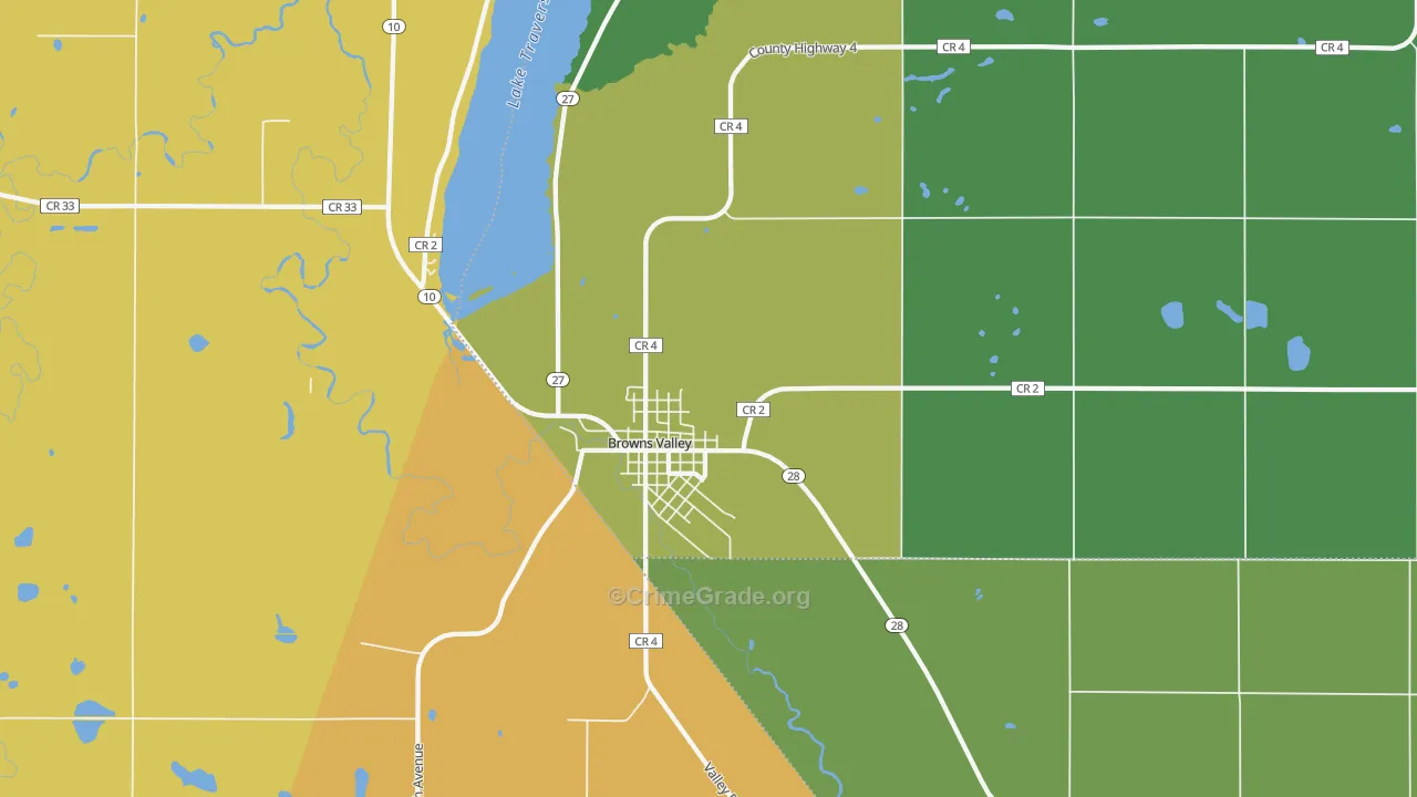 Browns Valley, MN Map of Vehicle Theft Rates