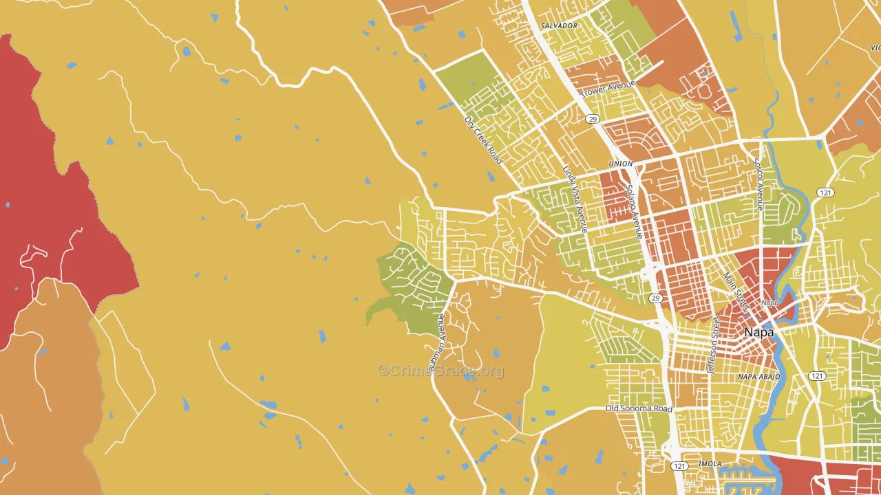Browns Valley, Napa, CA Map of Vehicle Theft Rates