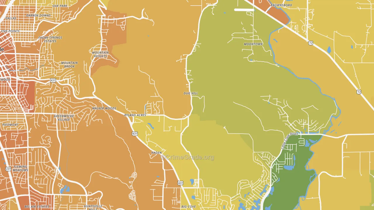 Brownsboro, AL Map of Vehicle Theft Rates