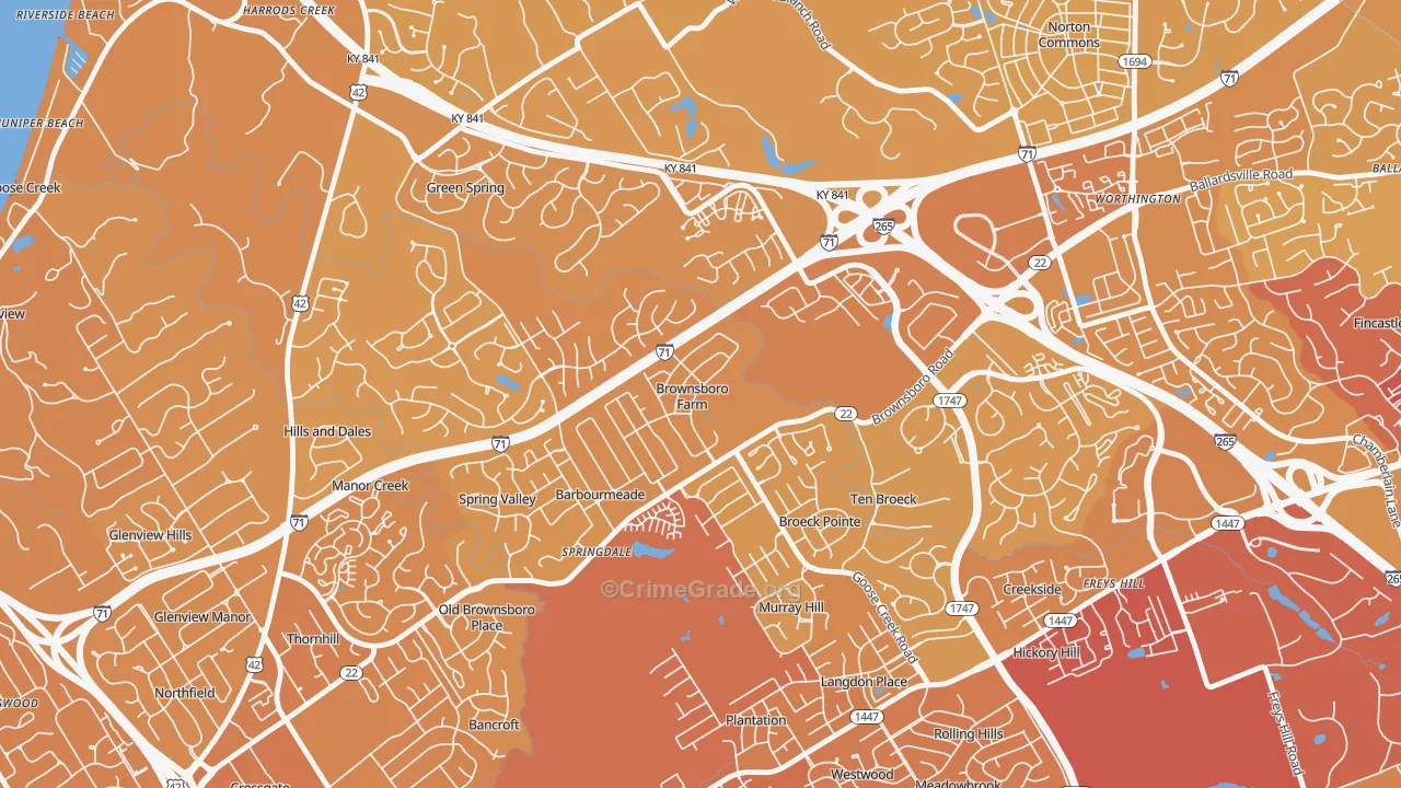 Brownsboro Farm, KY Map of Vehicle Theft Rates