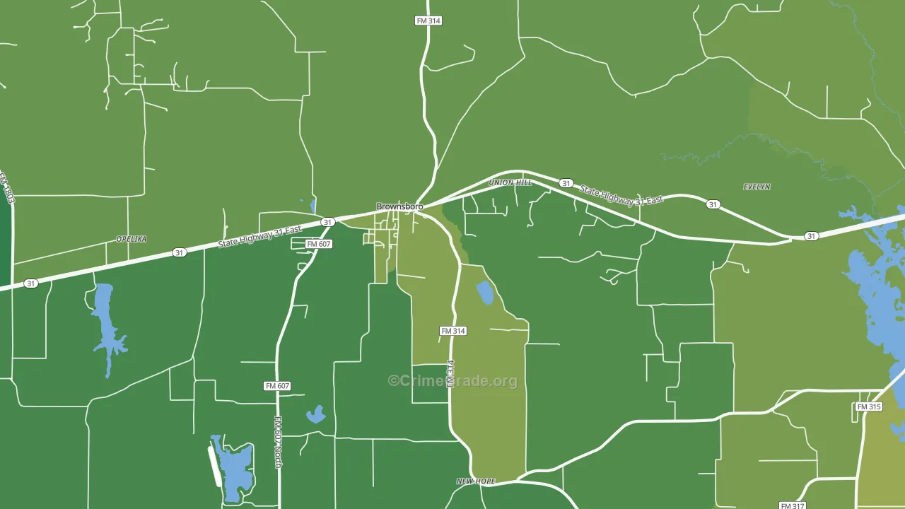Brownsboro, TX Map of Vehicle Theft Rates