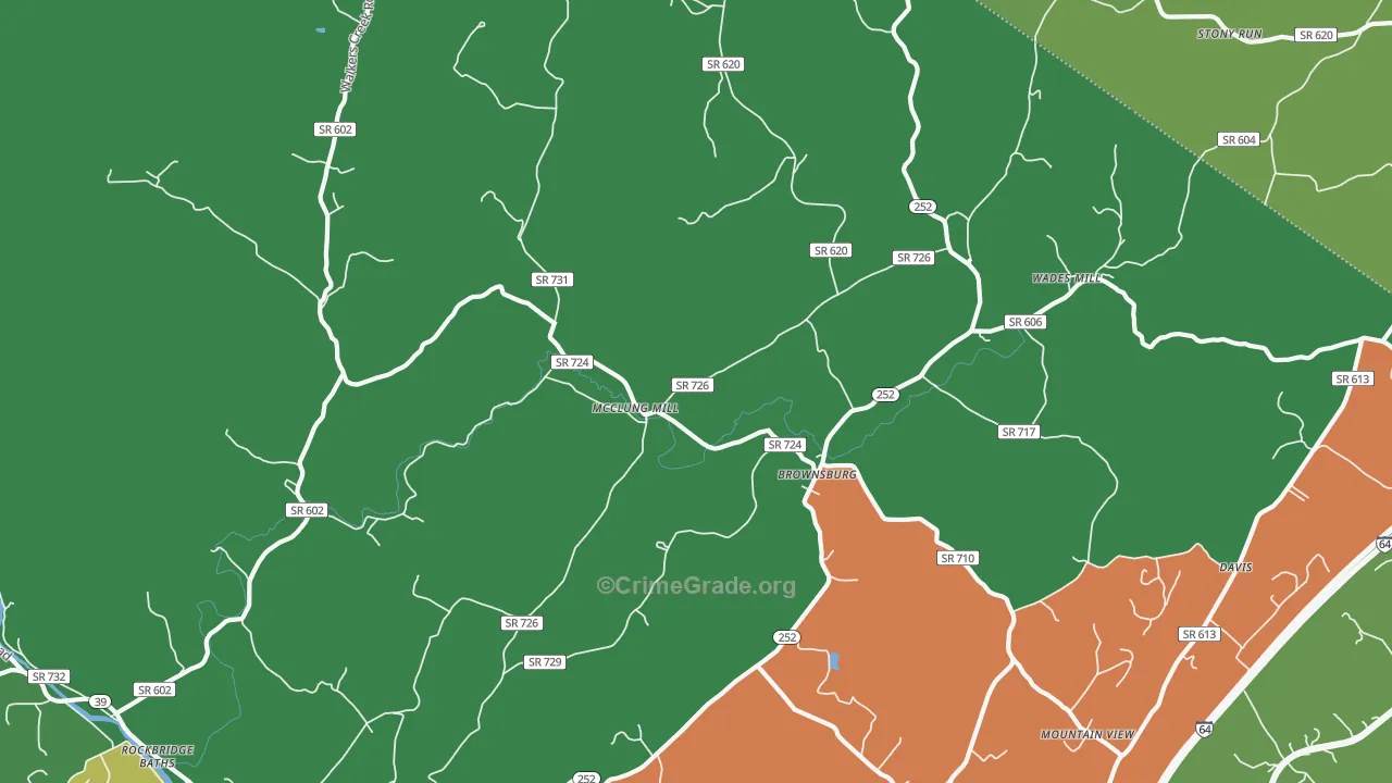 Brownsburg, VA Map of Vehicle Theft Rates