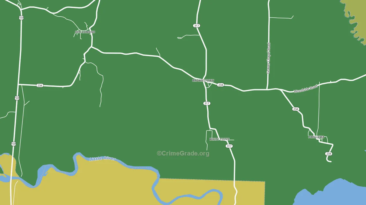 Brownstown, AR Map of Vehicle Theft Rates
