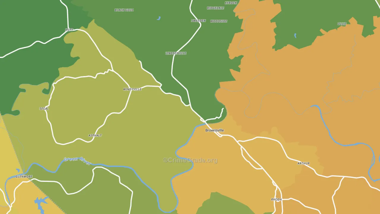 Brownsville, KY Map of Vehicle Theft Rates