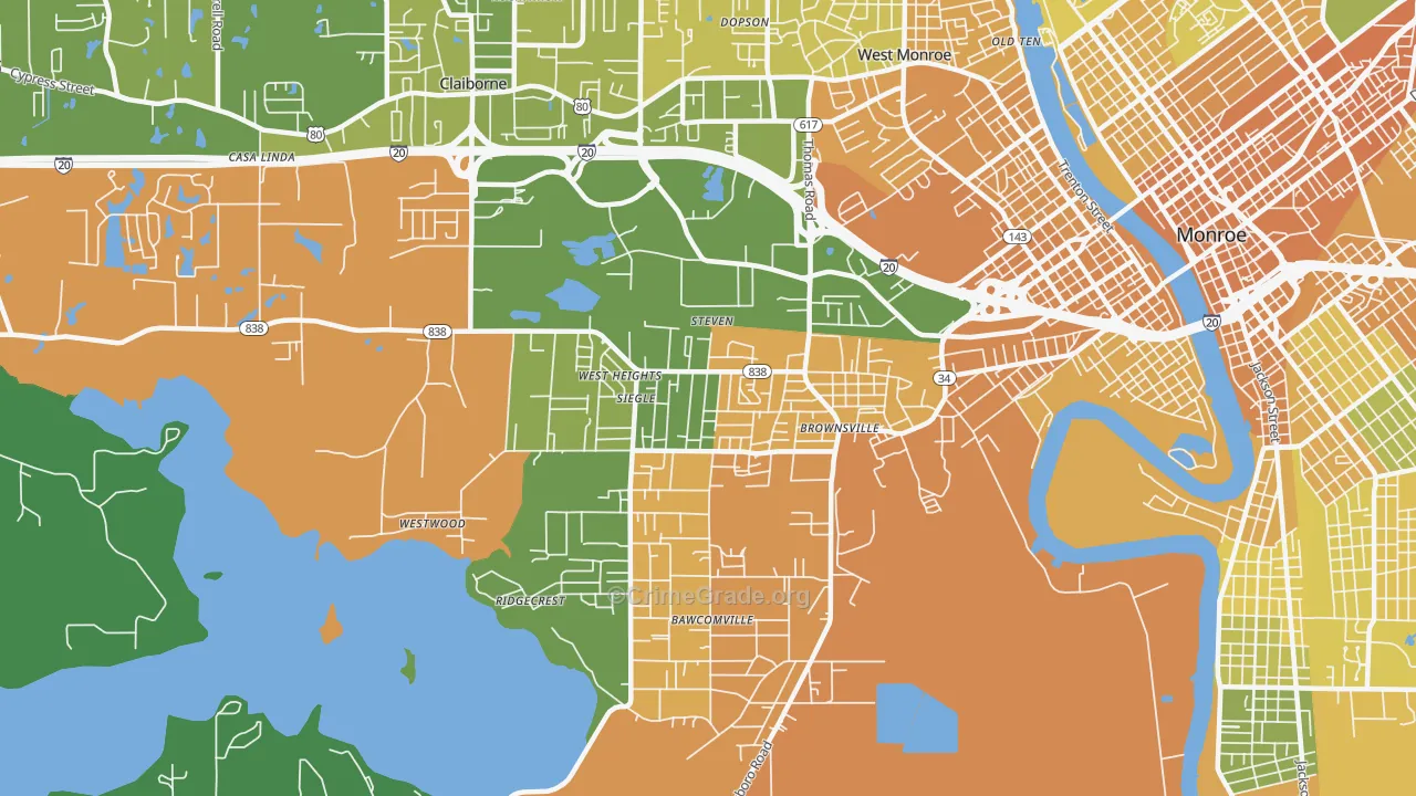 Brownsville, LA Map of Vehicle Theft Rates