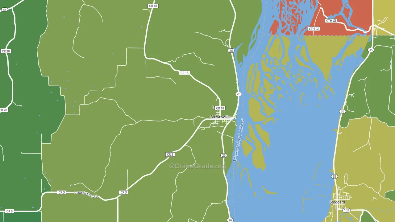 Brownsville, MN Map of Vehicle Theft Rates