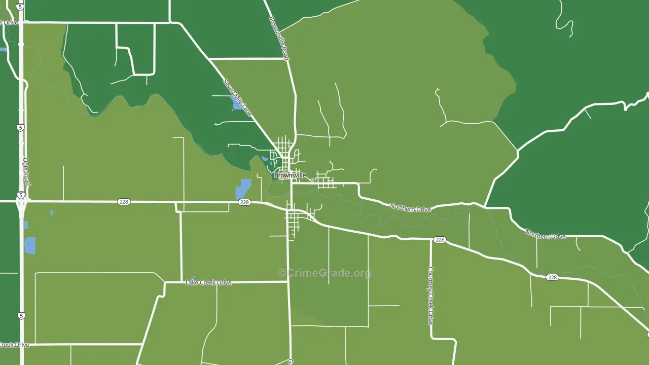 Brownsville, OR Map of Vehicle Theft Rates