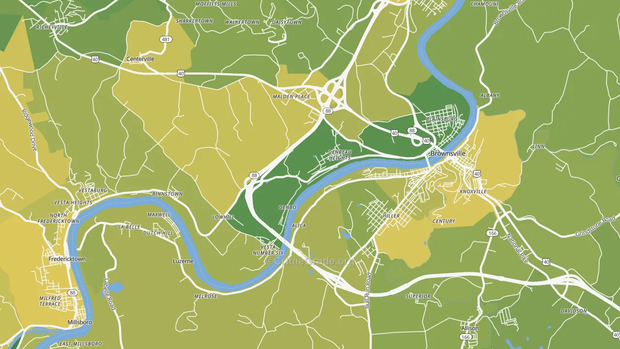 Brownsville, PA Map of Vehicle Theft Rates