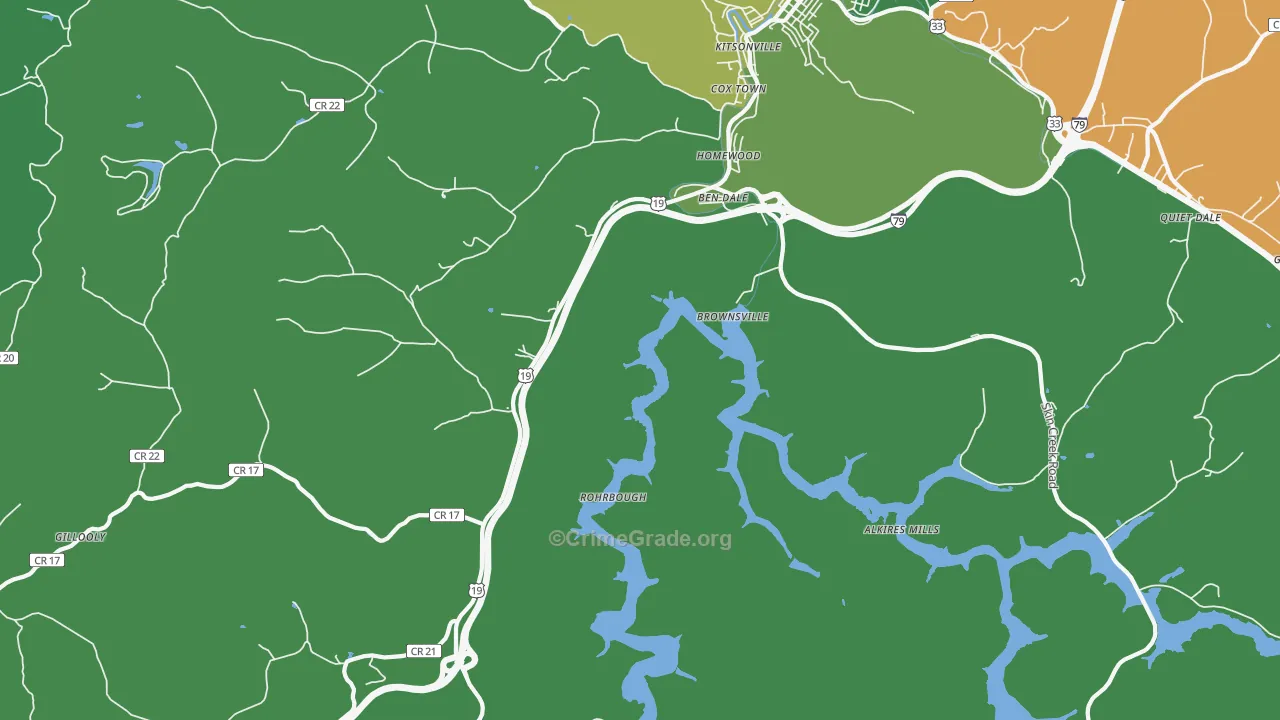 Brownsville, WV Map of Vehicle Theft Rates