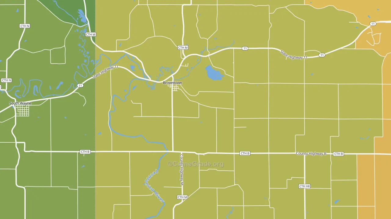 Browntown, WI Map of Vehicle Theft Rates