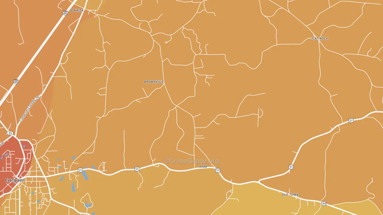 Brownville, AL Map of Vehicle Theft Rates