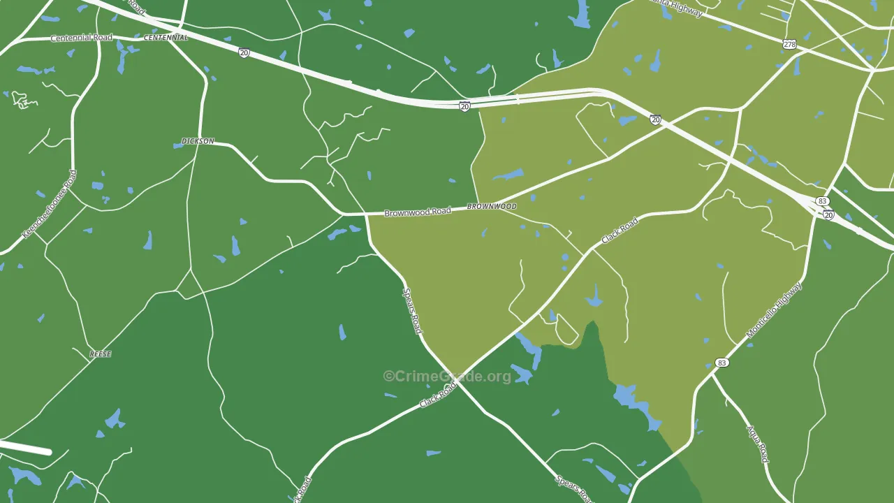 Brownwood, GA Map of Vehicle Theft Rates