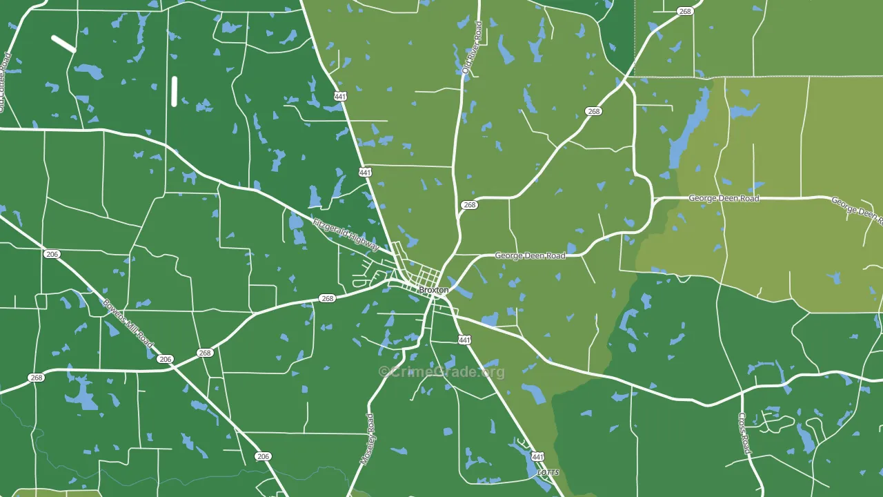 Broxton, GA Map of Vehicle Theft Rates