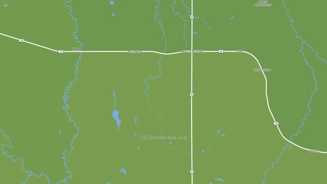Bruce Crossing, MI Map of Vehicle Theft Rates