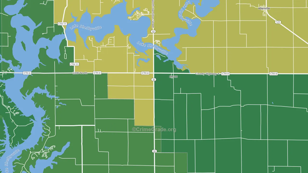 Bruce, IL Map of Vehicle Theft Rates