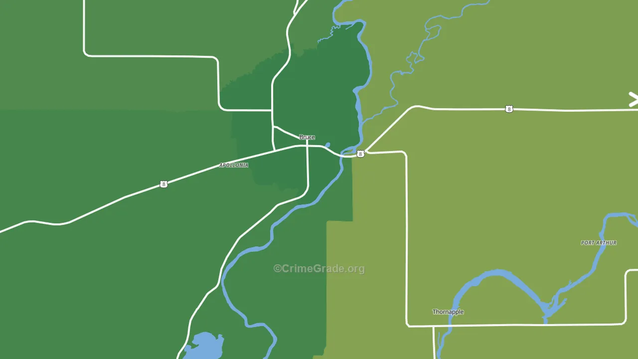 Bruce, WI Map of Vehicle Theft Rates