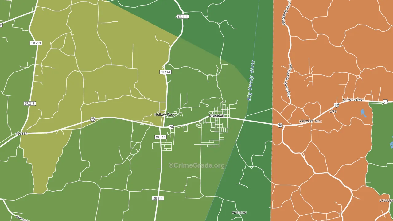 Bruceton, TN Map of Vehicle Theft Rates