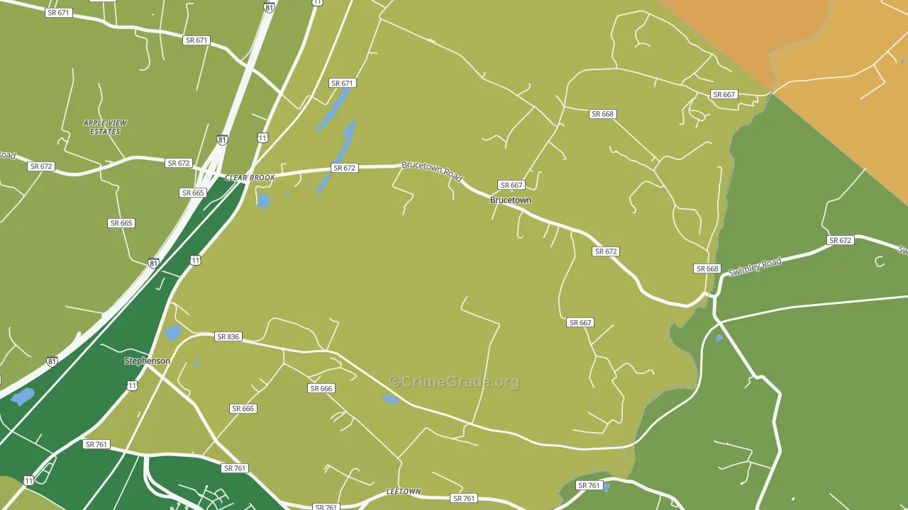 Brucetown, VA Map of Vehicle Theft Rates
