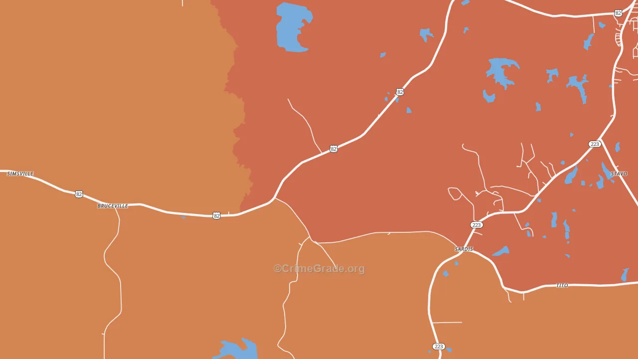Bruceville, AL Map of Vehicle Theft Rates
