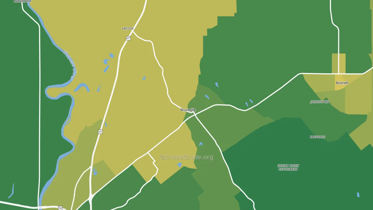 Bruceville, IN Map of Vehicle Theft Rates
