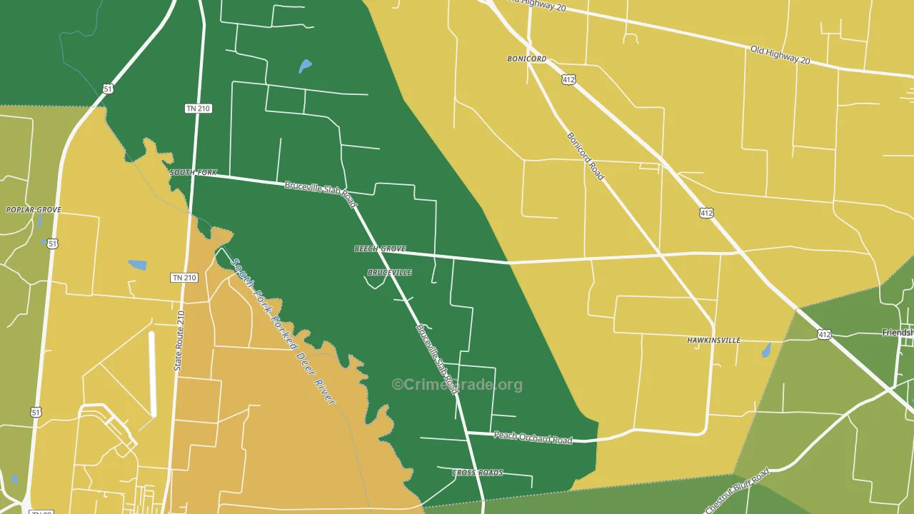 Bruceville, TN Map of Vehicle Theft Rates