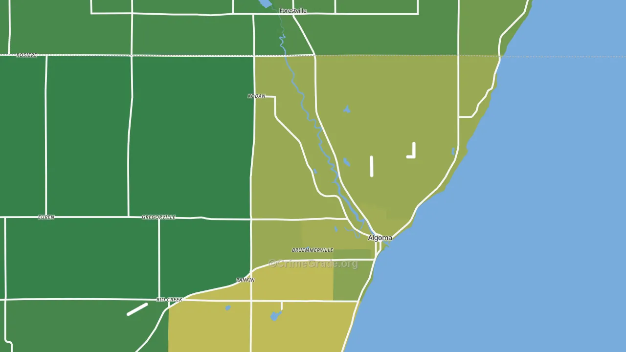 Bruemmerville, WI Map of Vehicle Theft Rates
