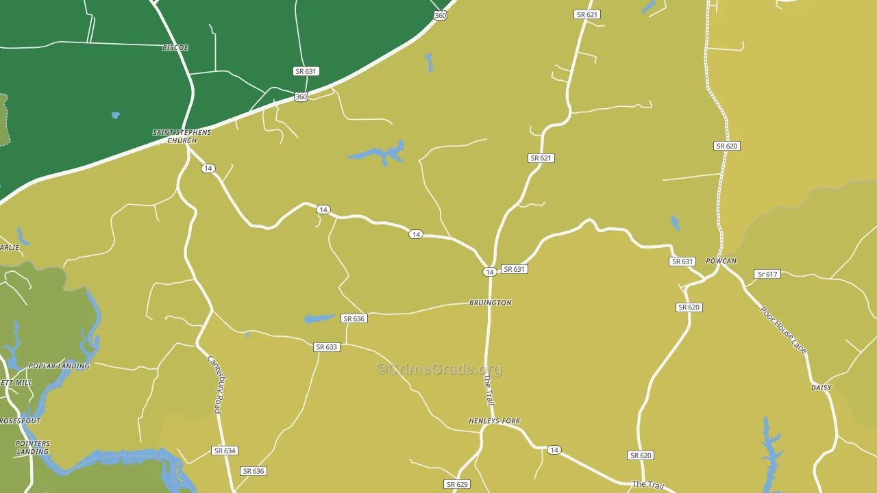 Bruington, VA Map of Vehicle Theft Rates