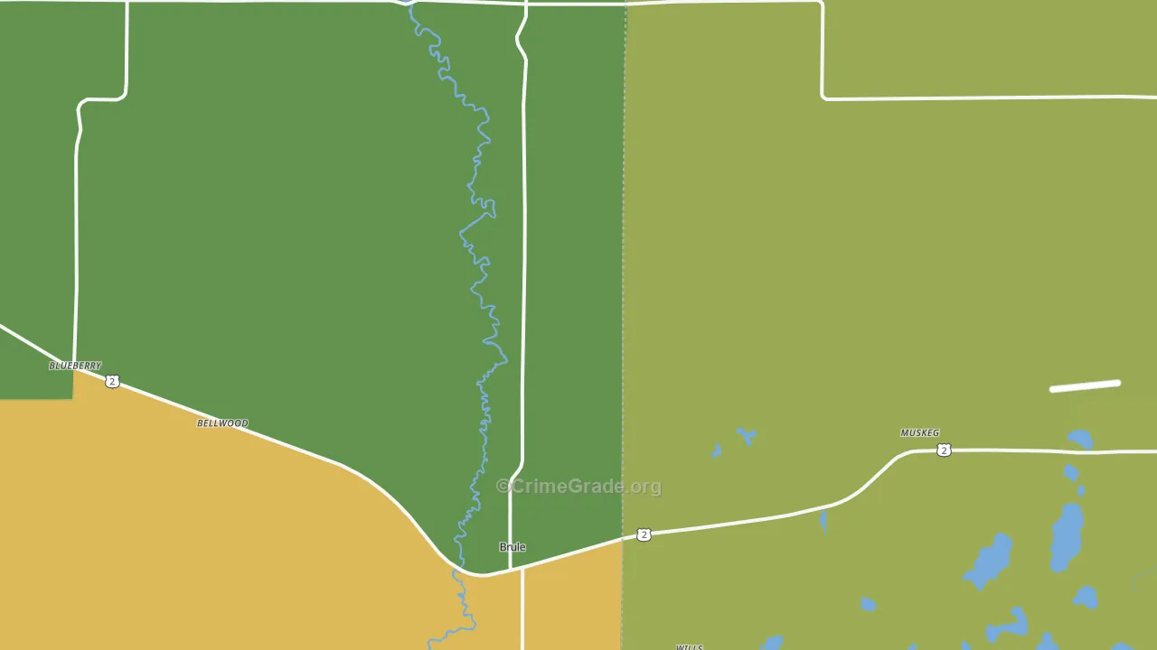 Brule, WI Map of Vehicle Theft Rates