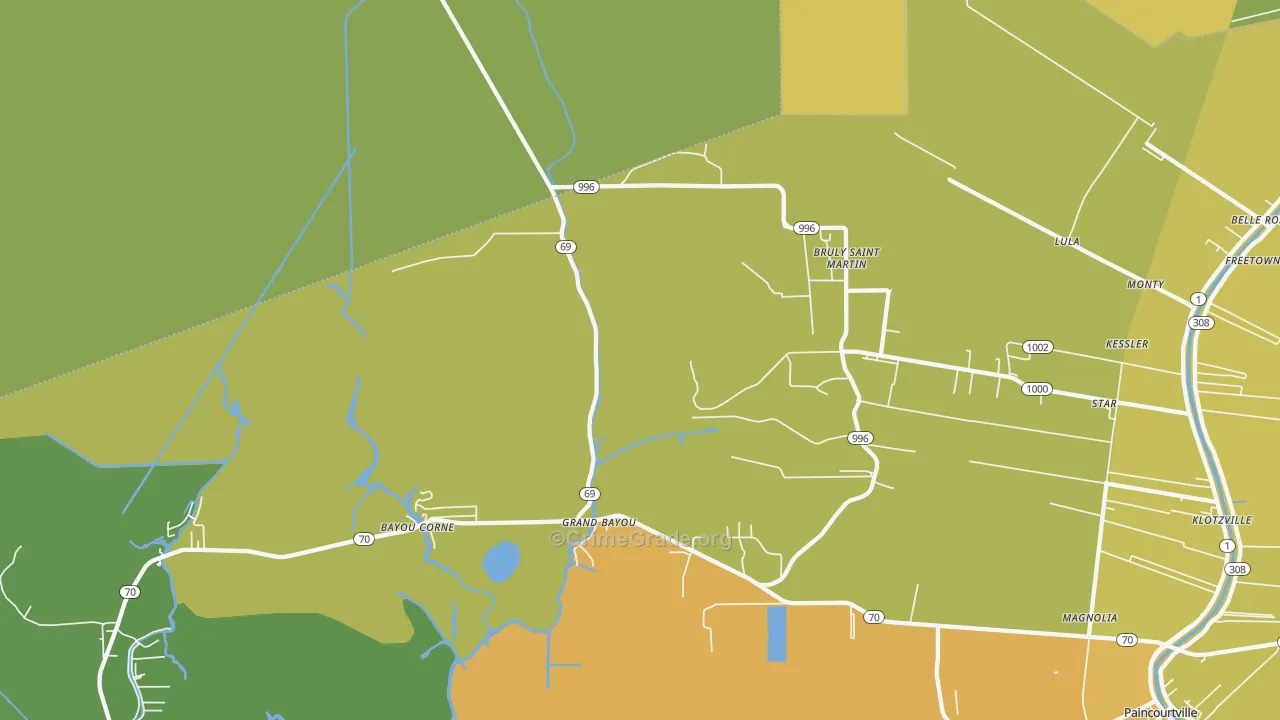 Bruly St. Martin, LA Map of Vehicle Theft Rates