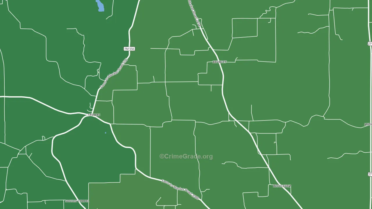 Brumley, TX Map of Vehicle Theft Rates