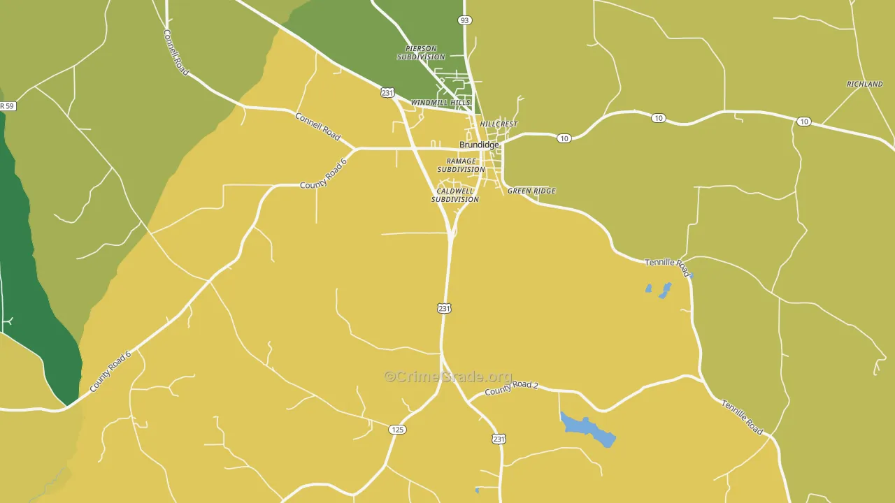 Brundidge, AL Map of Vehicle Theft Rates