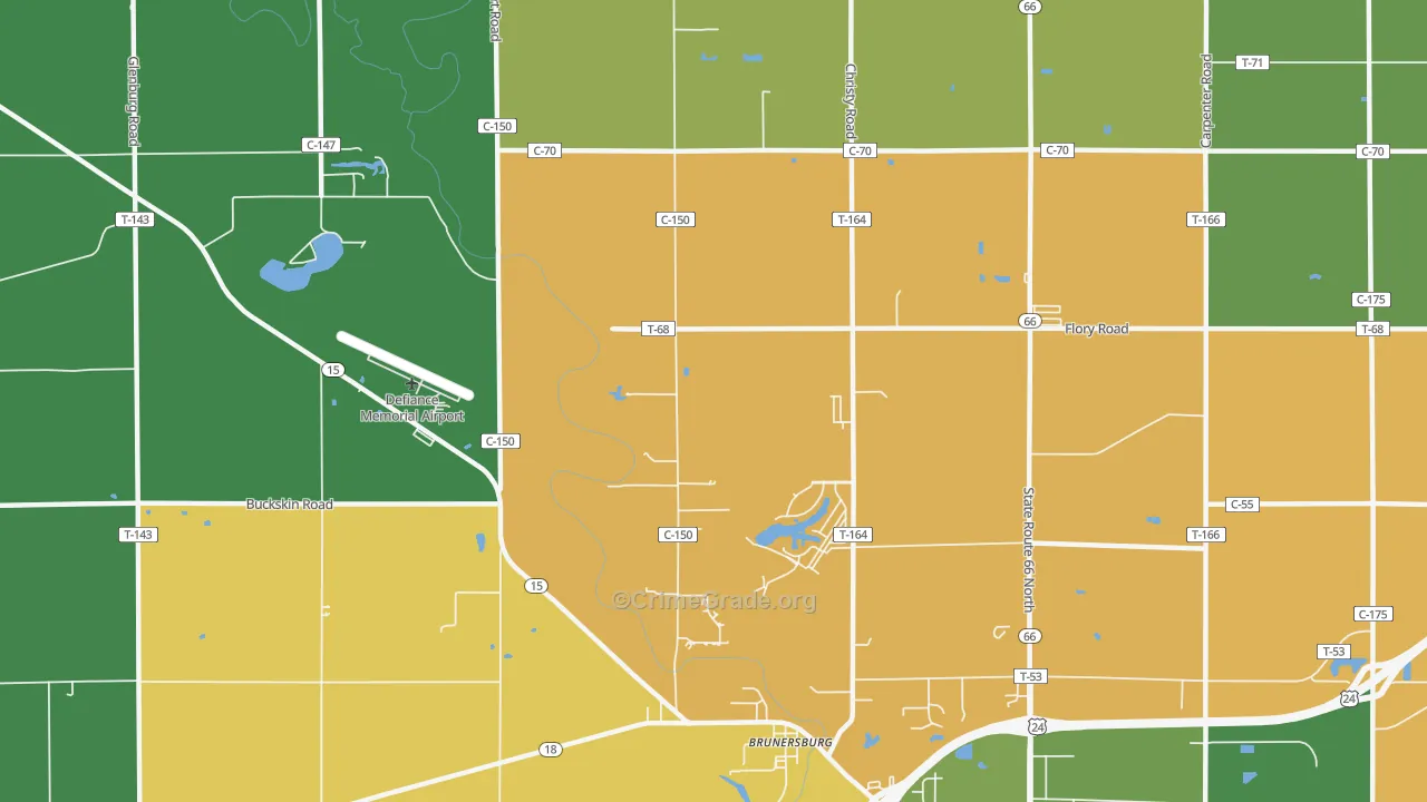 Brunersburg, OH Map of Vehicle Theft Rates