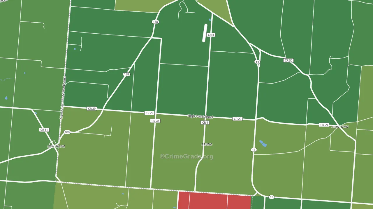 Bruno, OH Map of Vehicle Theft Rates