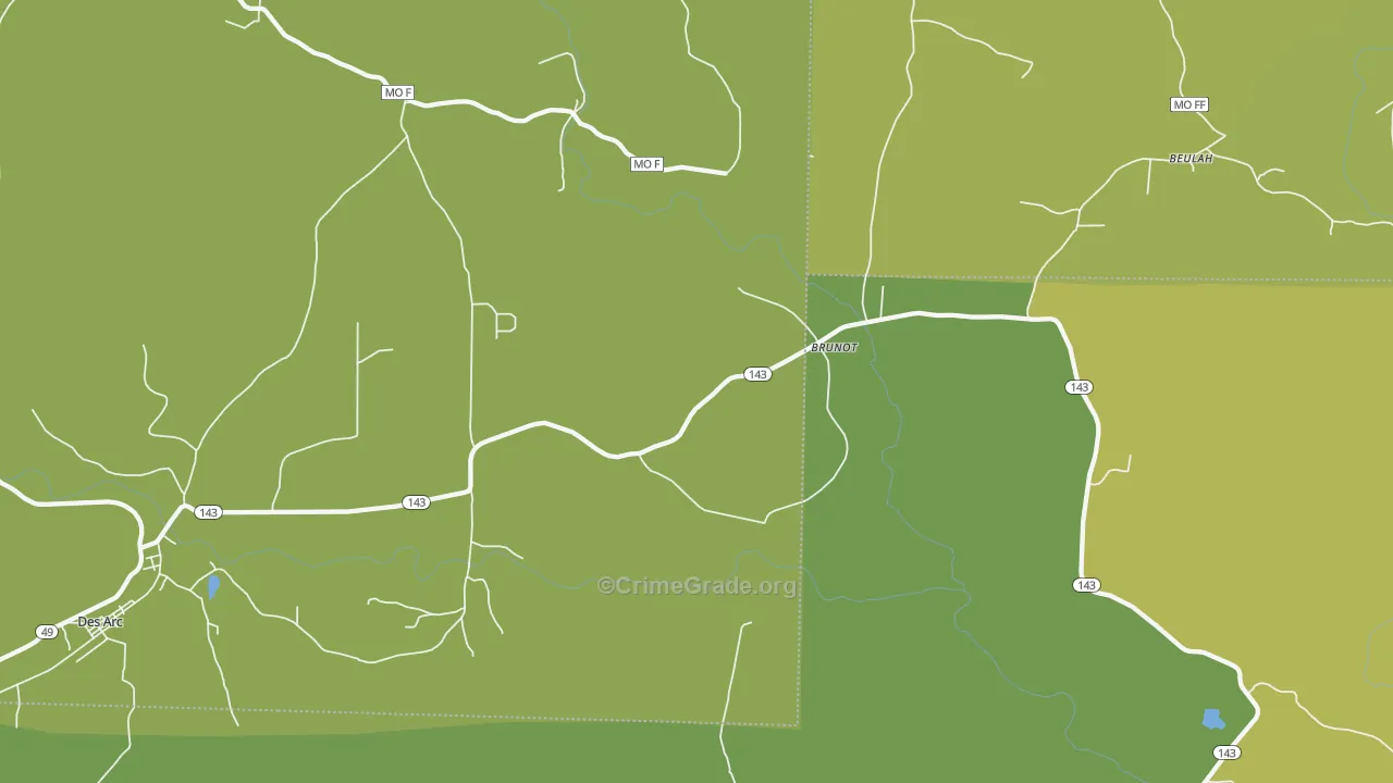 Brunot, MO Map of Vehicle Theft Rates