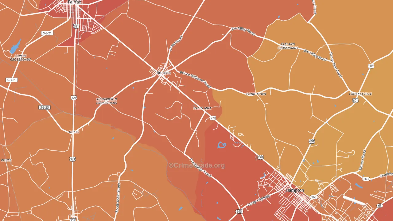 Brunson, SC Map of Vehicle Theft Rates
