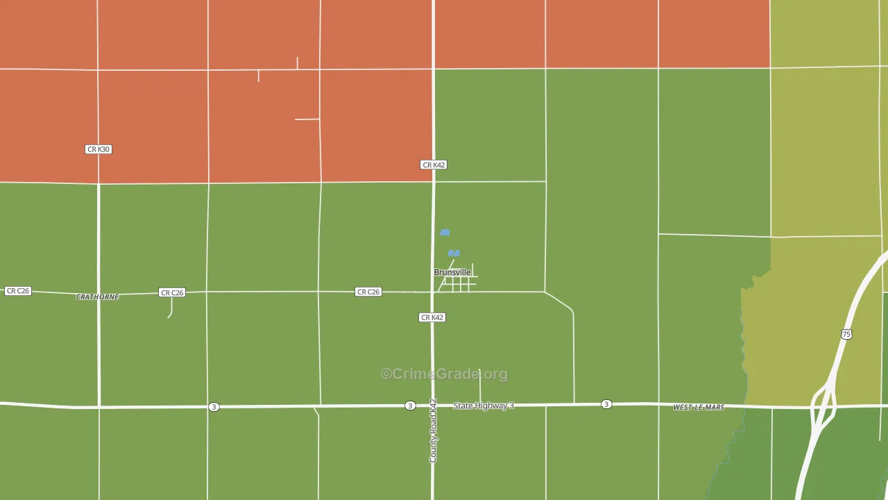 Brunsville, IA Map of Vehicle Theft Rates