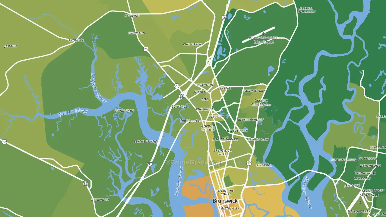Brunswick, GA Map of Vehicle Theft Rates