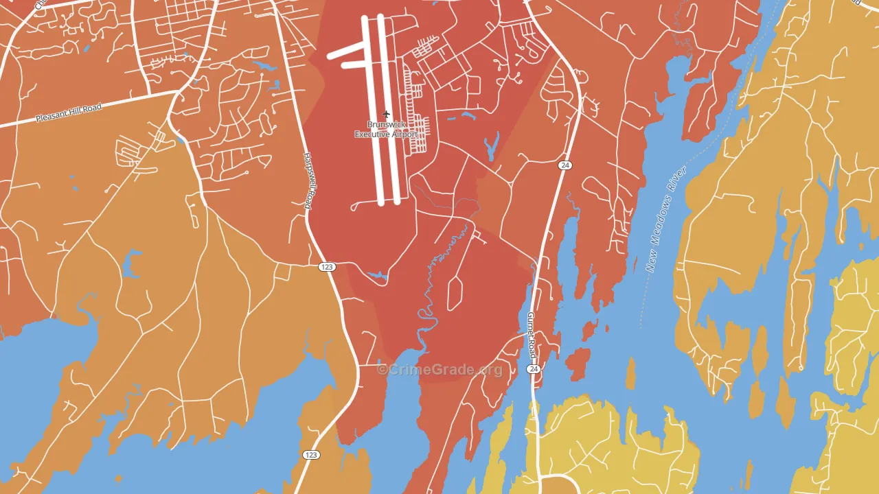 Brunswick Naval Air Station, ME Map of Vehicle Theft Rates