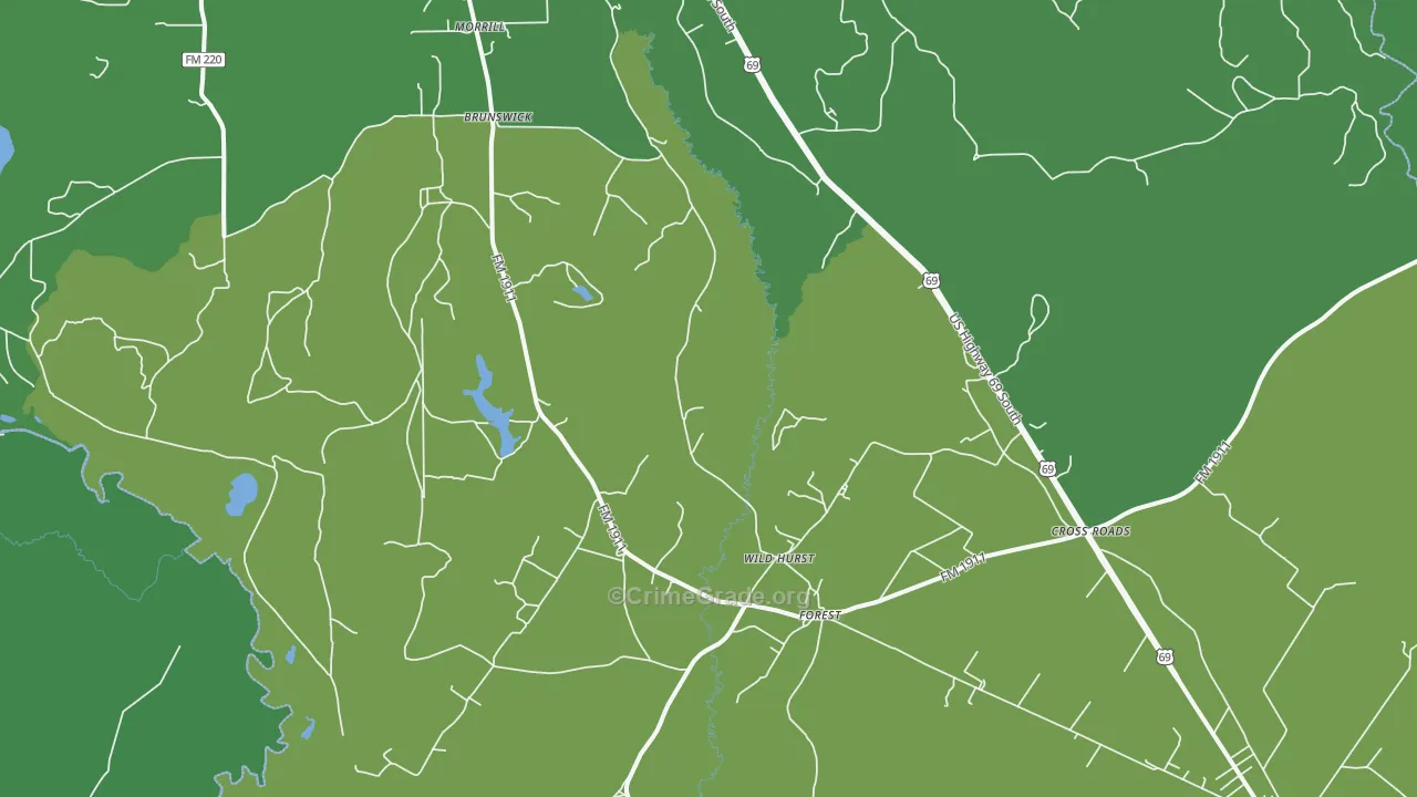 Brunswick, TX Map of Vehicle Theft Rates