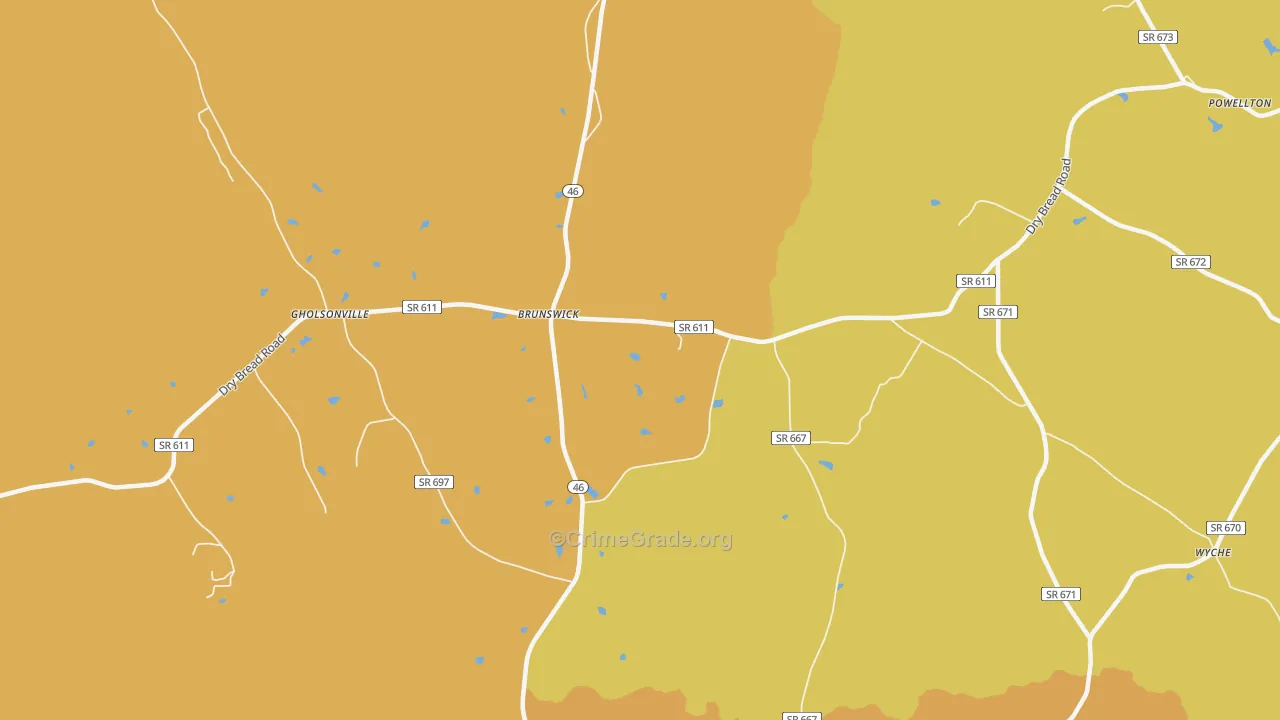 Brunswick, VA Map of Vehicle Theft Rates