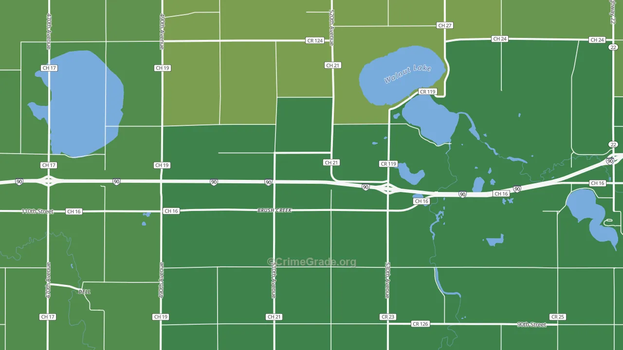 Brush Creek, MN Map of Vehicle Theft Rates