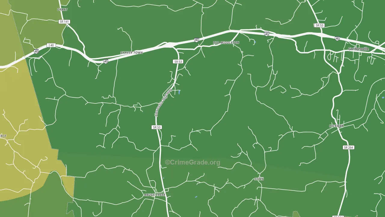 Brush Creek, TN Map of Vehicle Theft Rates