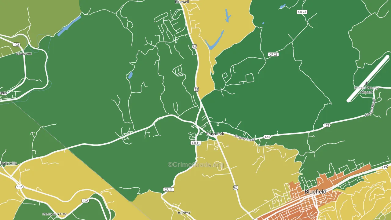 Brush Fork, WV Map of Vehicle Theft Rates
