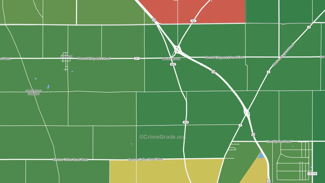 Brush Ridge, OH Map of Vehicle Theft Rates