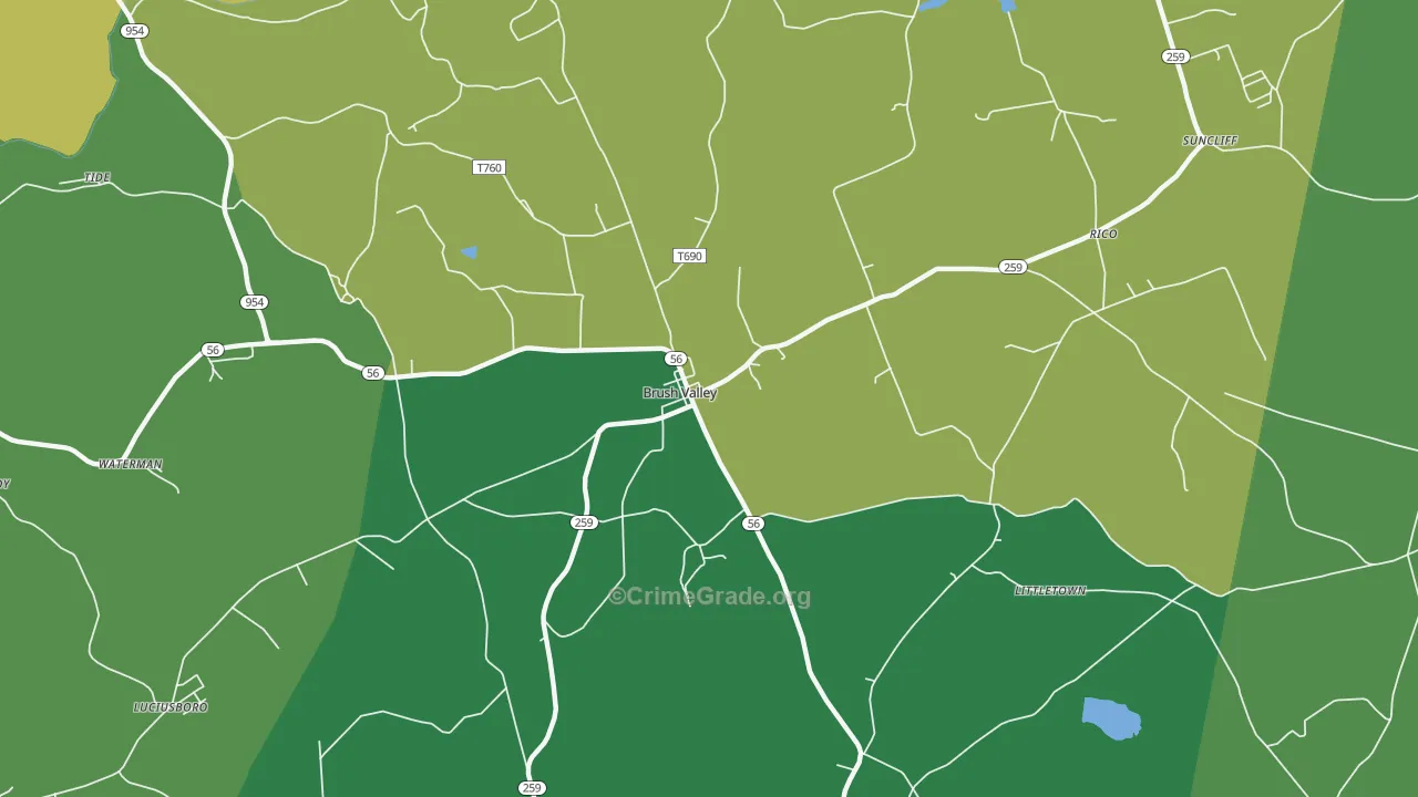 Brush Valley, PA Map of Vehicle Theft Rates