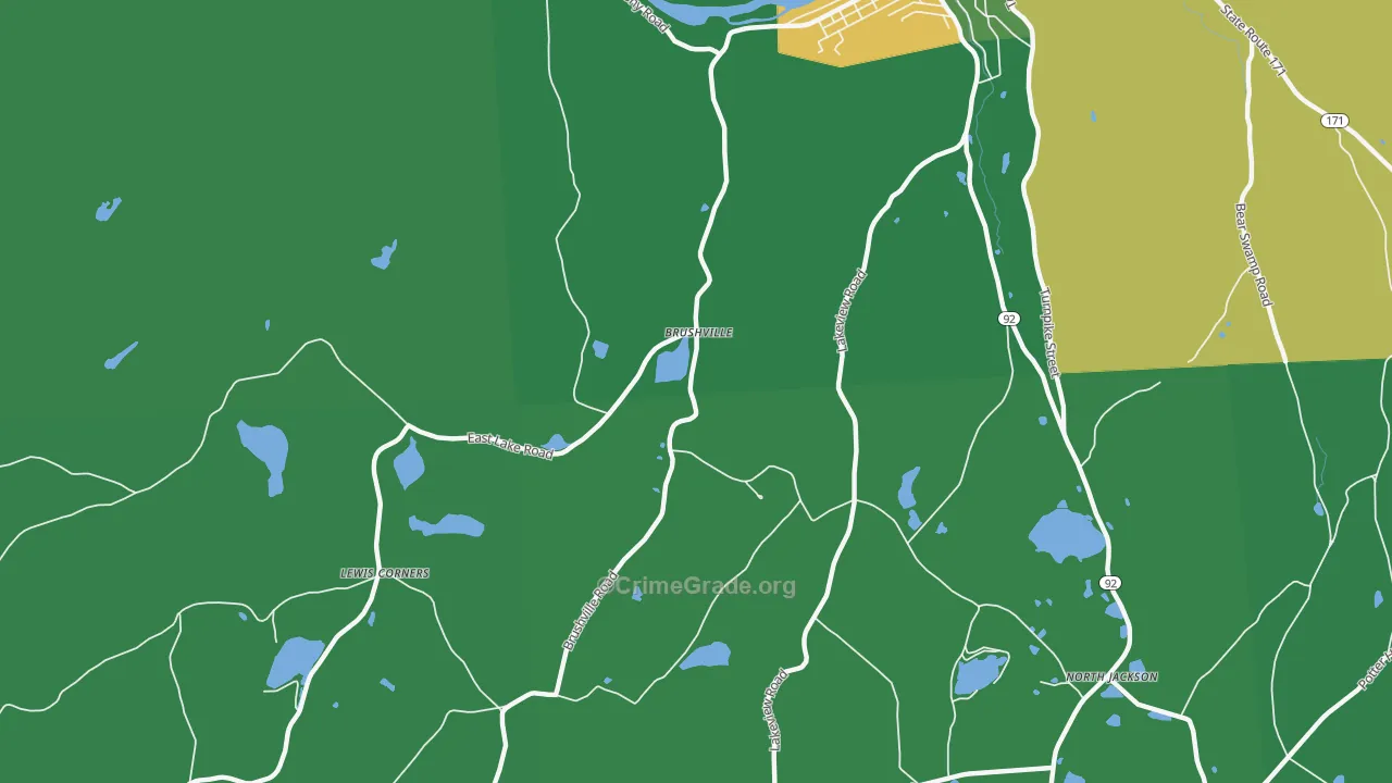 Brushville, PA Map of Vehicle Theft Rates