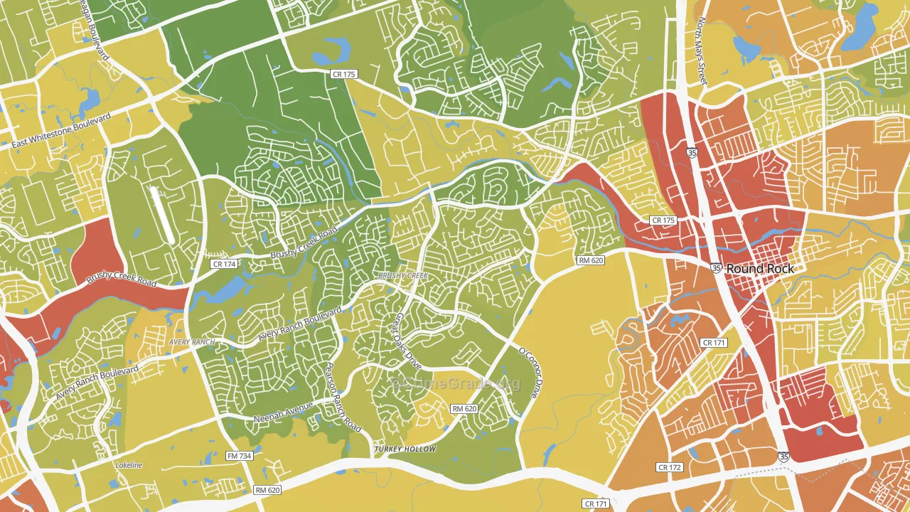 Brushy Creek, TX Map of Vehicle Theft Rates