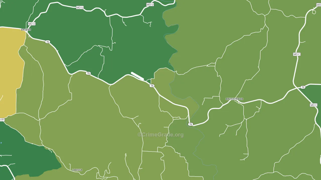 Brushyknob, MO Map of Vehicle Theft Rates
